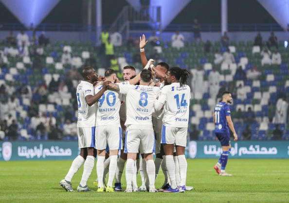 Saudi Arabia Football Saudi Pro League 2025 2026, Matchday 26 Al Fateh FC vs 1Al Hilal Maydan Tamweel Aloula Saudi Arabia Goal and goal celebration for Sergej Milinkovic Savic Al Hilal, 22 Malcom Al Hilal, 10 Abdulkarim Darisi Al Hilal, 14 Salem Al Dawsari Al Hilal, 29 Ruben Neves Ruben Neves Al Hilal, 8 Karim Benzema Al Hilal, 90 Copyright: xOumaimaxSouaidix