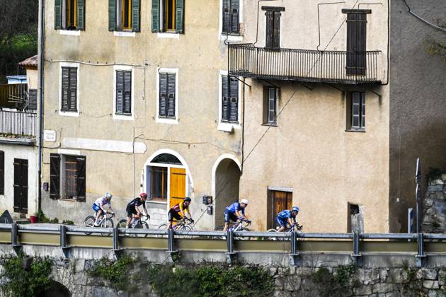 Paris Nice 2026 Stage 8 NICE, FRANCE - MARCH 15 : Van Den Bossche Fabio (BEL) of Soudal Quick-Step, Thomas Benjamin (FRA) of Cofidis, Trentin Matteo (ITA) of Tudor Pro Cycling Team, Delettre Alexandre (FRA) of TotalEnergies, Marsman Tim (NED) of Alpecin - Premier Tech in the escape pack during stage 8 of the 84th edition of Paris - Nice an UCI World Tour 2.UWT cycling road race stage for Men Elite of 145 km with start in Nice and finish in Nice on March 15, 2026 in Nice, France, 15 03 2026 ( Motordriver Guy De Vuyst - Nice France Copyright: xNicoxVereeckenx