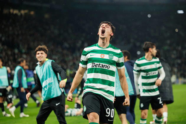 Rafael Nel seen celebrating after goal during UEFA Champions League Round of 16 game between teams of Sporting CP and FK Bodo Glimt at Estadio Jose Alvalade (Maciej Rogowski Ball Raw Images) Lisbon Estadio Jose Alvalade Portugal Copyright: xMaciejxRogowskix maciejrogowski_sporting_bodo_2526_ROG8757