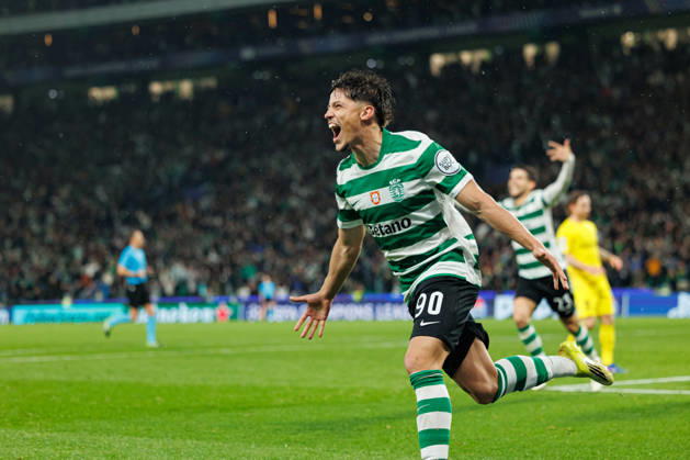 Rafael Nel seen celebrating after goal during UEFA Champions League Round of 16 game between teams of Sporting CP and FK Bodo Glimt at Estadio Jose Alvalade (Maciej Rogowski Ball Raw Images) Lisbon Estadio Jose Alvalade Portugal Copyright: xMaciejxRogowskix maciejrogowski_sporting_bodo_2526_ROG8457