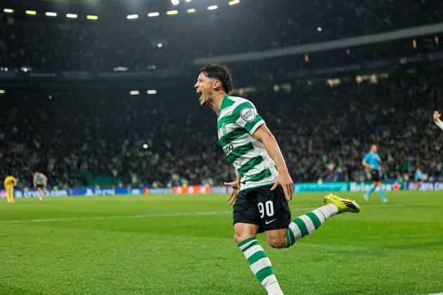Rafael Nel seen celebrating after goal during UEFA Champions League Round of 16 game between teams of Sporting CP and FK Bodo Glimt at Estadio Jose Alvalade (Maciej Rogowski Ball Raw Images) Lisbon Estadio Jose Alvalade Portugal Copyright: xMaciejxRogowskix maciejrogowski_sporting_bodo_2526_ROG8464