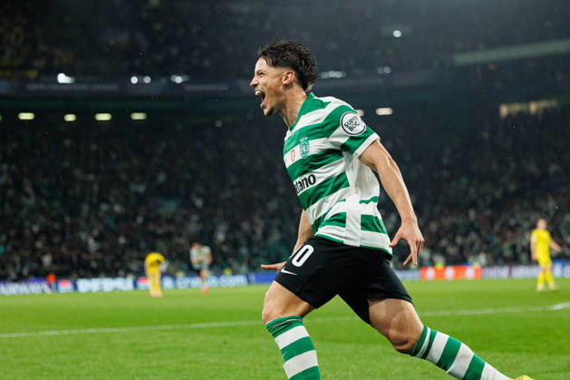 Rafael Nel seen celebrating after goal during UEFA Champions League Round of 16 game between teams of Sporting CP and FK Bodo Glimt at Estadio Jose Alvalade (Maciej Rogowski Ball Raw Images) Lisbon Estadio Jose Alvalade Portugal Copyright: xMaciejxRogowskix maciejrogowski_sporting_bodo_2526_ROG8467