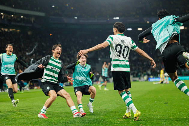 Rafael Nel seen celebrating after goal during UEFA Champions League Round of 16 game between teams of Sporting CP and FK Bodo Glimt at Estadio Jose Alvalade (Maciej Rogowski Ball Raw Images) Lisbon Estadio Jose Alvalade Portugal Copyright: xMaciejxRogowskix maciejrogowski_sporting_bodo_2526_ROG8486