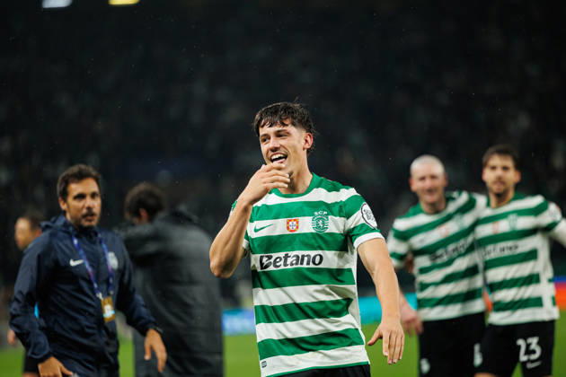 Rafael Nel seen celebrating after goal during UEFA Champions League Round of 16 game between teams of Sporting CP and FK Bodo Glimt at Estadio Jose Alvalade (Maciej Rogowski Ball Raw Images) Lisbon Estadio Jose Alvalade Portugal Copyright: xMaciejxRogowskix maciejrogowski_sporting_bodo_2526_ROG8774