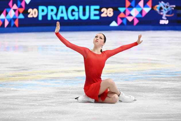 ISU Figure skating, Eiskunstlauf World Championships 2026 at the O2 Arena in Prague, Czech Republic - 27 Mar 2026 Nina Pinzarrone of Belgium performs their routine during the Women Free skating program at the ISU Figure Skating World Championships 2026 at the O2 Arena. ISU Figure Skating World Championships 2026 takes place from 24th to 29th of March in Prague, Czech Republic. Prague Czech Republic Copyright: xTomasxTkacikx xSOPAxImagesx 20260327-ISU-women-1