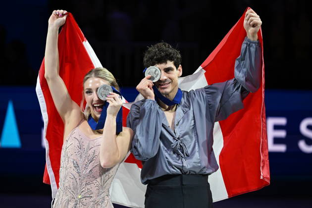 ISU Figure skating, Eiskunstlauf World Championships 2026 in Prague, Czech Republic - 28 Mar 2026 Silver medalists Piper Gilles (L) and Paul Poirier of Canada as seen during the medal ceremony for Ice Dance competition at the ISU Figure Skating World Championships 2026 at the O2 Arena. ISU Figure Skating World Championships 2026 takes place from 24th to 29th of March in Prague, Czech Republic. Prague Czech Republic Copyright: xTomasxTkacikx xSOPAxImagesx 20260328-isu-dance-40
