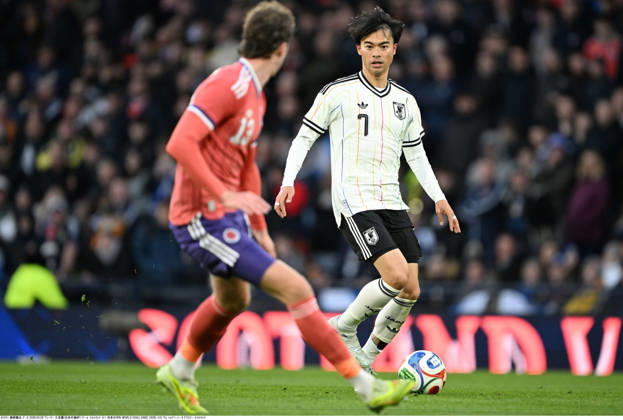 Kaoru Mitoma of Japan during an International Friendly, Länderspiel, Nationalmannschaft match between Scotland and Japan at Hampden Park in Glasgow, Scotland on March 28, 2026. Noxthirdxpartyxsales aflo_325489434