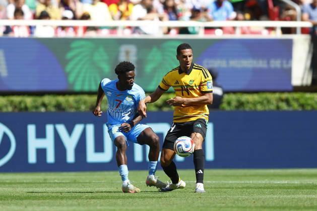 RD Congo v Jamaica - 2026 FIFA World Cup, WM, Weltmeisterschaft, Fussball Qualifying ZAPOPAN, MEXICO- MARCH 31: Nathanael Mbuku (L) of RD Congo fights for the ball with Isaac Hayden (R) of Jamaica during a World Cup 2026 playoff qualifying football match between RD Congo and Jamaica, at the Guadalajara Stadium in Zapopan, Mexico on March 31, 2026. Stringer Anadolu Zapopan Mexico. Editorial use only. Please get in touch for any other usage.  Copyright: x2026xAnadoluxStringerx