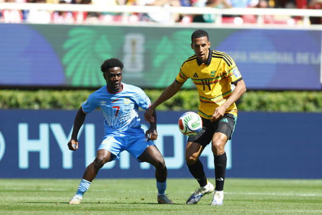 RD Congo v Jamaica - 2026 FIFA World Cup, WM, Weltmeisterschaft, Fussball Qualifying ZAPOPAN, MEXICO- MARCH 31: Nathanael Mbuku (L) of RD Congo fights for the ball with Isaac Hayden (R) of Jamaica during a World Cup 2026 playoff qualifying football match between RD Congo and Jamaica, at the Guadalajara Stadium in Zapopan, Mexico on March 31, 2026. Stringer Anadolu Zapopan Mexico. Editorial use only. Please get in touch for any other usage.  Copyright: x2026xAnadoluxStringerx