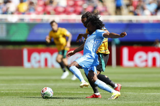 RD Congo v Jamaica - 2026 FIFA World Cup, WM, Weltmeisterschaft, Fussball Qualifying ZAPOPAN, MEXICO- MARCH 31: Samuel Moutoussamy (L) of RD Congo fights for the ball with Leon Bailey (R) of Jamaica during a World Cup 2026 playoff qualifying football match between RD Congo and Jamaica, at the Guadalajara Stadium in Zapopan, Mexico on March 31, 2026. Stringer Anadolu Zapopan Mexico. Editorial use only. Please get in touch for any other usage.  Copyright: x2026xAnadoluxStringerx