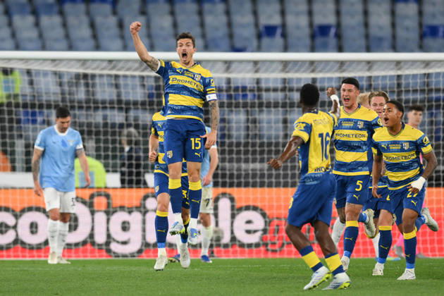 Foto IPP Roberto Ramaccia Roma 4 4 2026 Campionato di Calcio Serie A 2025 2026 Lazio vs Parma Nella foto Enrico Delprato of Parma esulta dopo aver segnato il gol del 0-1 Italy Photo Press - World Copyright Roma italy Italia ITALY Copyright: xR4924_italyphotopressx