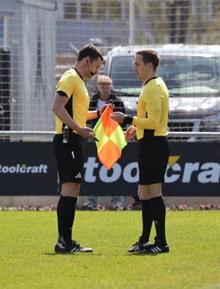 06 04 2026 Soccer Season 2025 2026 Regionalliga Bayern 27 Matchday 1 FC Nürnberg FCN II Club SpVgg Greuther Fürth II Kleeblatt U23 DaMa xdaxmax Manuel Steigerwald Referee checks defective flag of linesman
