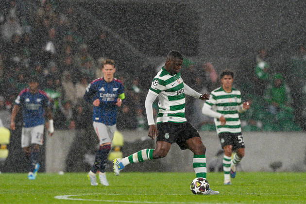 Sporting CP Vs Arsenal FC in Lisbon, Portugal - 07 Apr 2026 Ousmane Diomande of Sporting CP (C) seen in action during the UEFA Champions League 2025 26 Quarter-finals 1st leg between Sporting CP and Arsenal FC at Estadio Jose Alvalade. Final score: Sporting CP 0:1 Arsenal FC Lisbon Portugal Copyright: xBrunoxdexCarvalhox xSOPAxImagesx brunodecarvalho_sportingarsenal-290