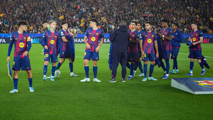 ESP: FC Barcelona, Barca - Atletico de Madrid. UEFA Champions League. Quarter-Finals, first leg. FC Barcelona team group, Mannschaftsbild, Totale during UEFA Champions League match, Quarter-Finals, first leg, between FC Barcelona and Atletico de Madrid played at Spotify Camp Nou Stadium on April 8, 2026 in Barcelona, Spain. kpng Copyright: xSergioxRuizx xPRESSINPHOTOx PS_260408_BAR_ATL_CH_2526_395