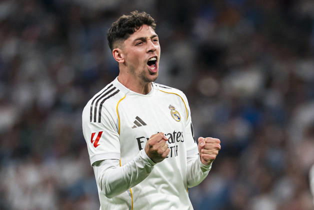 REAL MADRID CF v GIRONA. LA LIGA 2025 2026. ROUND 31. REAL MADRID CF v GIRONA FC. LA LIGA 2025 2026. ROUND 31. Real Madrid CFÂ s Federico Valverde celebrates a goal during La Liga match. April 10, 2026 (ALTERPHOTOS Tomas Garrido) MadridSpain Copyright: xTomasxGarridox