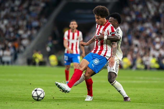 REAL MADRID CF v GIRONA. LA LIGA 2025 2026. ROUND 31. REAL MADRID CF v GIRONA FC. LA LIGA 2025 2026. ROUND 31. Real Madrid CFÂ s Vinicius Junior (r) and Girona FCÂ s Witsel (l) during La Liga match. April 10, 2026 (ALTERPHOTOS Tomas Garrido) MadridSpain Copyright: xTomasxGarridox