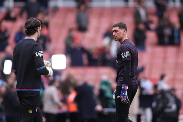 11th April 2026; Emirates Stadium, London, England; Premier League Football, Arsenal versus Bournemouth; goalkeeper Djordje Petrovic of Bournemouth warms up ahead of kick-off KatiexChan