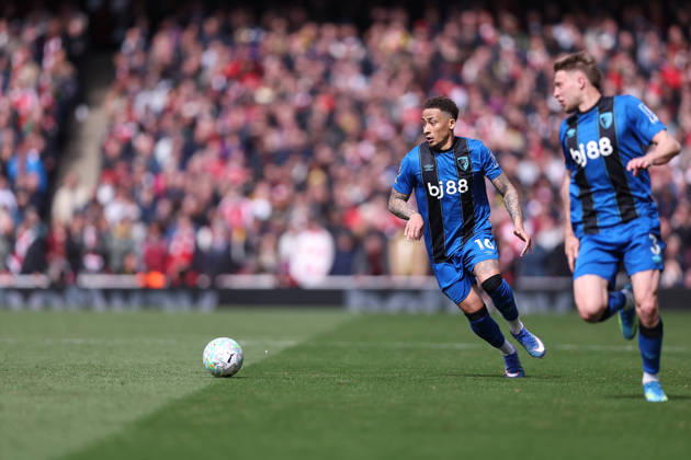 11th April 2026; Emirates Stadium, London, England; Premier League Football, Arsenal versus Bournemouth; Marcus Tavernier of Bournemouth on the ball KatiexChan