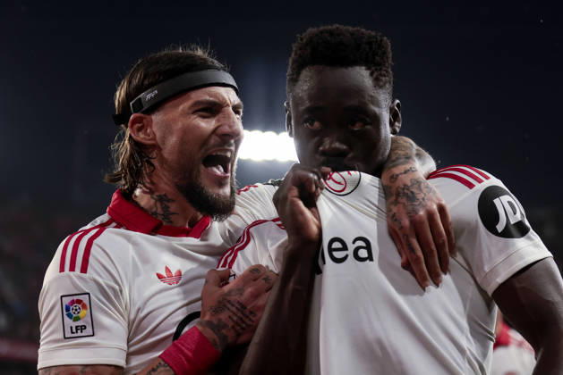 Sevilla FC v Atletico de Madrid - LaLiga EA Sports Akor Adams of Sevilla FC celebrates a goal during the La Liga EA Sports match between Sevilla FC and Atletico de Madrid at Ramon Sanchez Pizjuan in Seville, Spain, on April 11, 2026. Seville Spain Copyright: xJosexLuisxContrerasx originalFilename:joseluiscontreras-sevillaf260411_npEwd