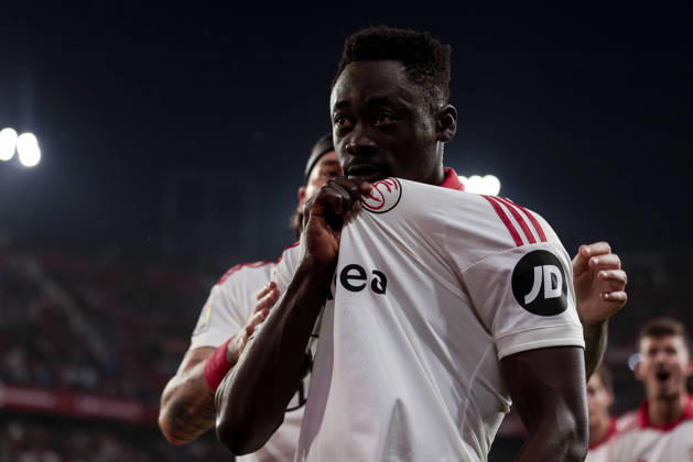 Sevilla FC v Atletico de Madrid - LaLiga EA Sports Akor Adams of Sevilla FC celebrates a goal during the La Liga EA Sports match between Sevilla FC and Atletico de Madrid at Ramon Sanchez Pizjuan in Seville, Spain, on April 11, 2026. Seville Spain Copyright: xJosexLuisxContrerasx originalFilename:joseluiscontreras-sevillaf260411_npdzG