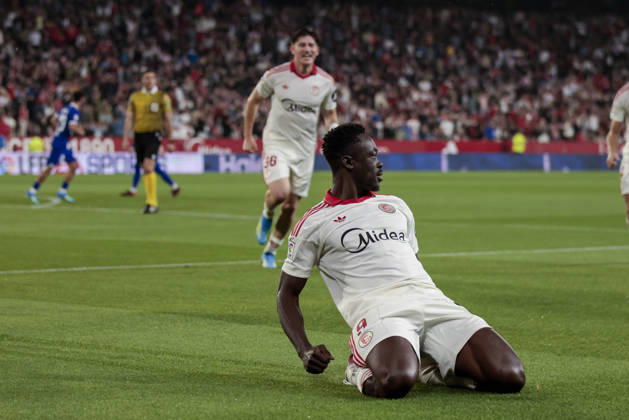 Sevilla FC v Atletico de Madrid - LaLiga EA Sports Akor Adams of Sevilla FC celebrates a goal during the La Liga EA Sports match between Sevilla FC and Atletico de Madrid at Ramon Sanchez Pizjuan in Seville, Spain, on April 11, 2026. Seville Spain Copyright: xJosexLuisxContrerasx originalFilename:joseluiscontreras-sevillaf260411_npPPi