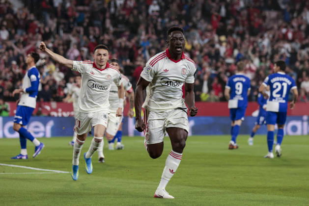 Sevilla FC v Atletico de Madrid - LaLiga EA Sports Akor Adams of Sevilla FC celebrates a goal during the La Liga EA Sports match between Sevilla FC and Atletico de Madrid at Ramon Sanchez Pizjuan in Seville, Spain, on April 11, 2026. Seville Spain Copyright: xJosexLuisxContrerasx originalFilename:joseluiscontreras-sevillaf260411_npXFW