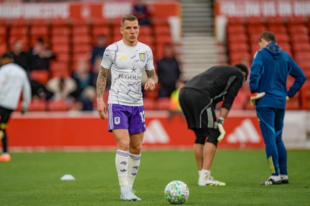 Premier League: Nottingham Forest v Aston Villa Lucas Digne of Aston Villa in the pregame warmup session during the Premier League match Nottingham Forest vs Aston Villa at City Ground, Nottingham, United Kingdom on 12 April 2026 (Photo by Maynard Manyowa News Images) Nottingham City Ground Nottinghamshire United Kingdom Copyright: xMaynardxManyowa NewsxImagesx