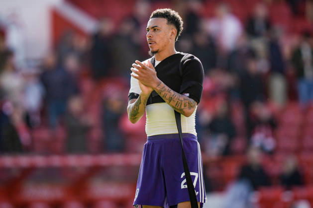 Premier League: Nottingham Forest v Aston Villa Morgan Rogers of Aston Villa applauds the fans after the final whistle during the Premier League match Nottingham Forest vs Aston Villa at City Ground, Nottingham, United Kingdom on 12 April 2026 (Photo by Maynard Manyowa News Images) Nottingham City Ground Nottinghamshire United Kingdom Copyright: xMaynardxManyowa NewsxImagesx