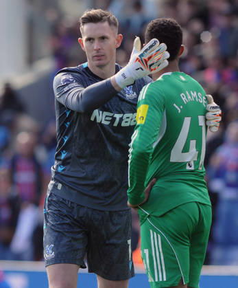 Football - 2025 2026 Premier League - Crystal Palace vs. Newcastle United - Selhurst Park - Sunday 12th April 2026 Dean Henderson consoles Jacob Ramsey of Newcastle United at the final whistle
