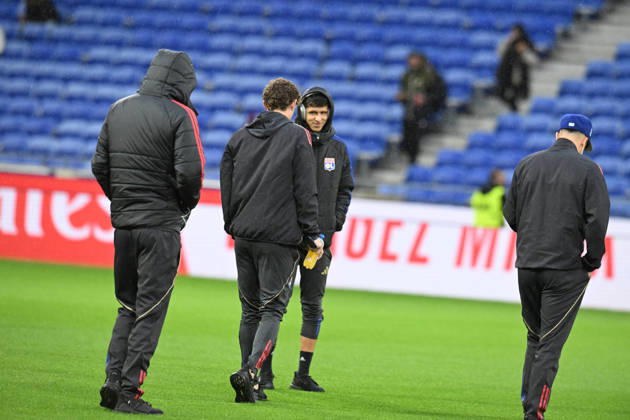 Football : Olympique Lyonnais v Lorient - French ligue 1- 12 04 2026 Players of Lyon before the French ligue 1 match between Olympique Lyonnais and Lorient at Groupama Stadium Decines Charpieu Lyon on April 12, 2026 , France LYONFrance Copyright: xMouradxAllilix