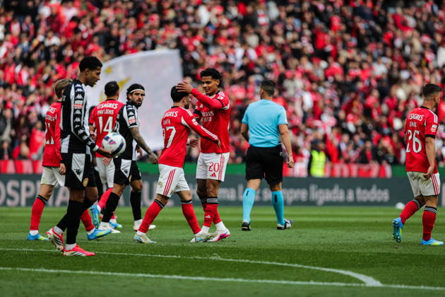 April 12, 2026, Lisbon, Portugal: RAFA SILVA of Lisboa Benfica celebrating a goal with RICHARD RIOS of Sport Lisboa Benfica during the Liga Portugal Betclic 2025 26 match between SL Benfica and CD Nacional at Estadio da Luz. Lisbon Portugal - ZUMA 20260412_mda_a269_796 Copyright: xSandroxAlemaox