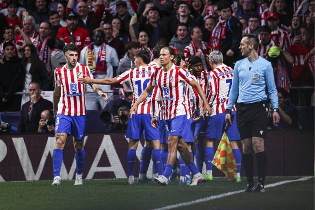 UEFA Champions League quarterfinal second leg soccer match Atletico Madrid vs FC Barcelona, Barca at Riyadh Air Metropolitano stadium in Madrid, Spain. 14 April 2026 Lookman celebrates a goal 900 Cordon Press 900 CordonxPress LOF - Champions League Atletico Madrid vs FC Barcelona