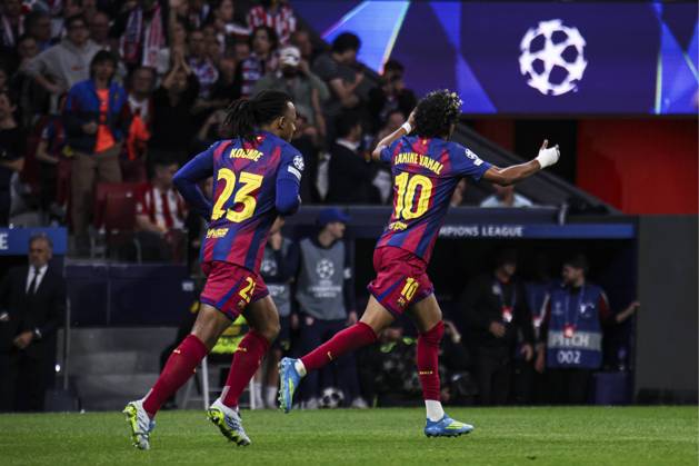UEFA Champions League quarterfinal second leg soccer match Atletico Madrid vs FC Barcelona, Barca at Riyadh Air Metropolitano stadium in Madrid, Spain. 14 April 2026 Lamine Yamal celebrates a goal 900 Cordon Press 900 CordonxPress LOF - Champions League Atletico Madrid vs FC Barcelona