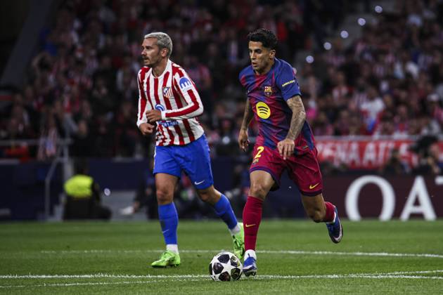 UEFA Champions League quarterfinal second leg soccer match Atletico Madrid vs FC Barcelona, Barca at Riyadh Air Metropolitano stadium in Madrid, Spain. 14 April 2026 Griezmann and Joao Cancelo 900 Cordon Press 900 CordonxPress LOF - Champions League Atletico Madrid vs FC Barcelona