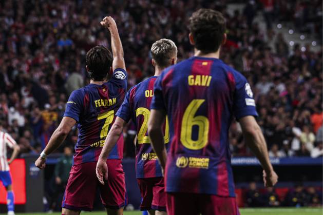 UEFA Champions League quarterfinal second leg soccer match Atletico Madrid vs FC Barcelona, Barca at Riyadh Air Metropolitano stadium in Madrid, Spain. 14 April 2026 Ferran Torres celebrates a goal 900 Cordon Press 900 CordonxPress LOF - Champions League Atletico Madrid vs FC Barcelona