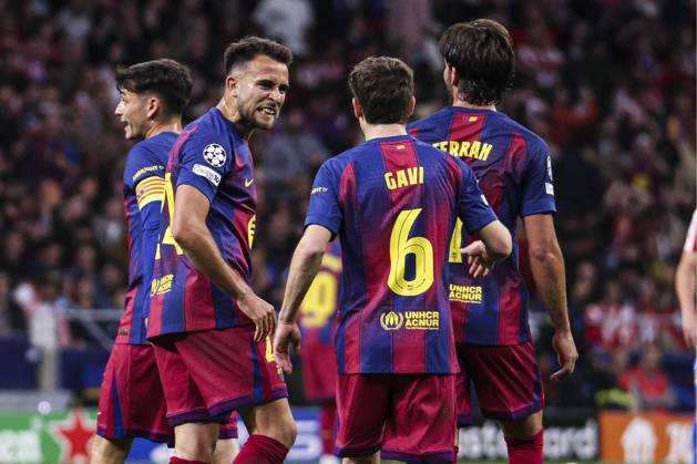 UEFA Champions League quarterfinal second leg soccer match Atletico Madrid vs FC Barcelona, Barca at Riyadh Air Metropolitano stadium in Madrid, Spain. 14 April 2026 Ferran Torres celebrates a goal 900 Cordon Press 900 CordonxPress LOF - Champions League Atletico Madrid vs FC Barcelona