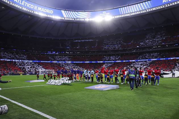UEFA Champions League quarterfinal second leg soccer match Atletico Madrid vs FC Barcelona, Barca at Riyadh Air Metropolitano stadium in Madrid, Spain. 14 April 2026 Start of the match 900 Cordon Press 900 CordonxPress LOF - Champions League Atletico Madrid vs FC Barcelona