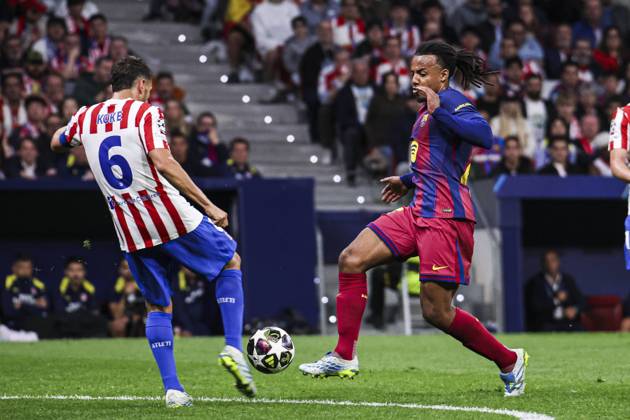 UEFA Champions League quarterfinal second leg soccer match Atletico Madrid vs FC Barcelona, Barca at Riyadh Air Metropolitano stadium in Madrid, Spain. 14 April 2026 Koke and Kounde 900 Cordon Press 900 CordonxPress LOF - Champions League Atletico Madrid vs FC Barcelona