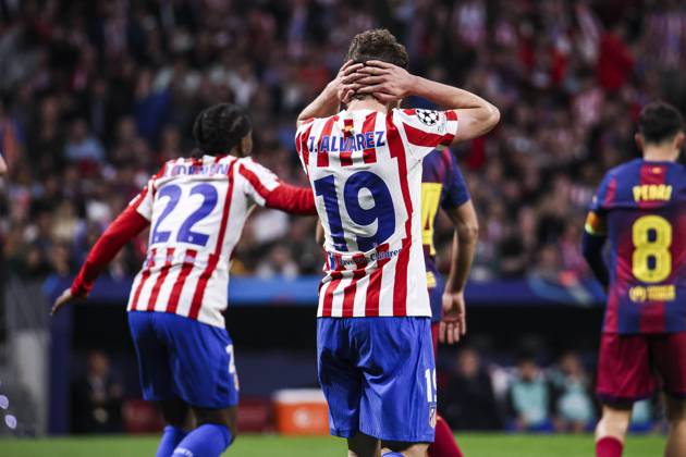 UEFA Champions League quarterfinal second leg soccer match Atletico Madrid vs FC Barcelona, Barca at Riyadh Air Metropolitano stadium in Madrid, Spain. 14 April 2026 Julian Alvarez 900 Cordon Press 900 CordonxPress LOF - Champions League Atletico Madrid vs FC Barcelona