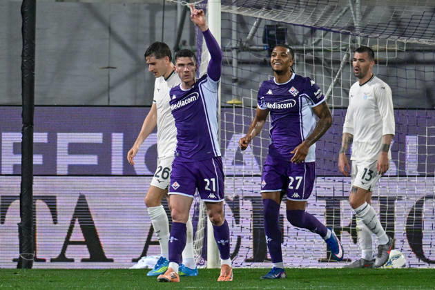 ACF Fiorentina s defender Robin Gosens celebrates after scoring a goal during ACF Fiorentina vs SS Lazio, Italian soccer Serie A match in Florence, Italy, April 13 2026 Copyright: xLisaxGuglielmi IPAxSportx xipa-agency.netx xx IPA_73971564 IPA_Agency_IPA73971564