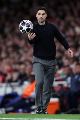 London, England, 15th April 2026. Mikel Arteta manager of Arsenal during the Arsenal vs Sporting Lisbon UEFA Champions League quarter final 2nd leg match at the Emirates Stadium, London. Picture credit should read: David Klein Sportimage EDITORIAL USE ONLY. No use with unauthorised audio, video, data, fixture lists, club league logos or live services. Online in-match use limited to 120 images, no video emulation. No use in betting, games or single club league player publications. SPI_056_DK_Arsenal_Sporting_Lisbon SPI-4686-0056