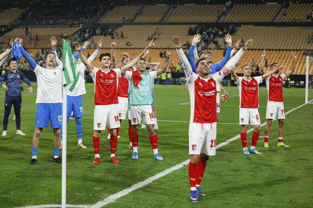 ESP: Real Betis-SC Braga. UEFA Europa League. Quarter-Finals, second Leg. SC Braga players during the UEFA Europa League match, Quarter-Finals, second leg between Real Betis and SC Braga. Olimpico de la Cartuja Stadium on April 17, 2026 in Sevilla, Spain. kpng Copyright: xAntonioxPozox xPRESSINPHOTOx AP_260417_BET_BRA_2526_068