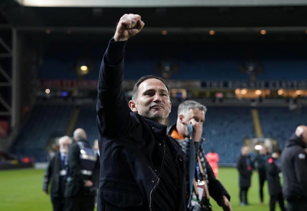Blackburn, England, 17th April 2026. Frank Lampard manager of Coventry City celebrates Promotion to the Premier League during the Blackburn Rovers vs Coventry City Sky Bet Championship match at Ewood Park, Blackburn. Picture credit should read: Andrew Yates Sportimage EDITORIAL USE ONLY. No use with unauthorised audio, video, data, fixture lists, club league logos or live services. Online in-match use limited to 120 images, no video emulation. No use in betting, games or single club league player publications. SPI_057_AY_BBurn_Cov SPI-4694-0059