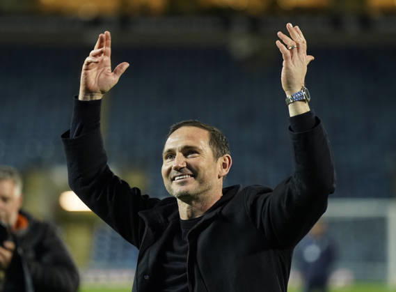 Blackburn, England, 17th April 2026. Frank Lampard manager of Coventry City celebrates Promotion to the Premier League during the Blackburn Rovers vs Coventry City Sky Bet Championship match at Ewood Park, Blackburn. Picture credit should read: Andrew Yates Sportimage EDITORIAL USE ONLY. No use with unauthorised audio, video, data, fixture lists, club league logos or live services. Online in-match use limited to 120 images, no video emulation. No use in betting, games or single club league player publications. SPI_061_AY_BBurn_Cov SPI-4694-0062