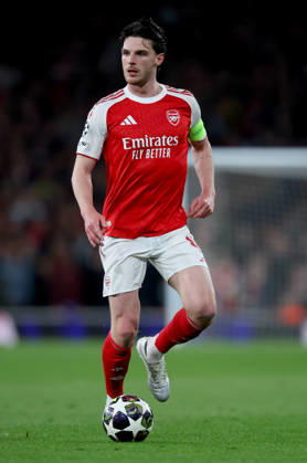 Arsenal FC v Sporting Clube de Portugal - UEFA Champions League 2025 26 Quarter-Final Second Leg Declan Rice of Arsenal on the ball during the UEFA Champions League 2025 26 Quarter-Final Second Leg match between Arsenal FC and Sporting Clube de Portugal at Arsenal Stadium on April 15, 2026 in London, England. WARNING! This Photograph May Only Be Used For Newspaper And Or Magazine Editorial Purposes. May Not Be Used For Publications Involving 1 player, 1 Club Or 1 Competition Without Written Authorisation From Football DataCo Ltd. For Any Queries, Please Contact Football DataCo Ltd on +44 (0) 207 864 9121 London Arsenal Stadium England United Kingdom Copyright: xAllstarxPicturexLibraryxLtdx