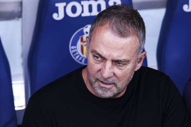 25 April 2026; Estadio Coliseum, Madrid, Spain; La Liga Football, Getafe CF versus FC Barcelona, Barca Hansi Flick coach of FC Barcelona i son the bench Getafe vs FC Barcelona 900 Cordon Press 900 CordonxPress LOF - Getafe vs FC Barcelona