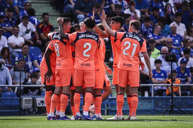 25 April 2026; Estadio Coliseum, Madrid, Spain; La Liga Football, Getafe CF versus FC Barcelona, Barca Marcus Rashford makes the 2-0 and celebrate his teammates Getafe vs FC Barcelona 900 Cordon Press 900 CordonxPress LOF - Getafe vs FC Barcelona