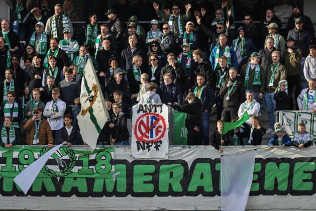 Eliteserien in football 2026 HamKam Start Hamar 20260426 HamKam supporters with NFF protest during the elite football match between HamKam and IK Start at Briskeby Stadium Photo Geir Olsen NTB undefined Hamar Norway EDITORIAL USE ONLY RESTRICTED USE FOR BETTING COMPANIES  Copyright: xGeirxOlsenx xNTBx