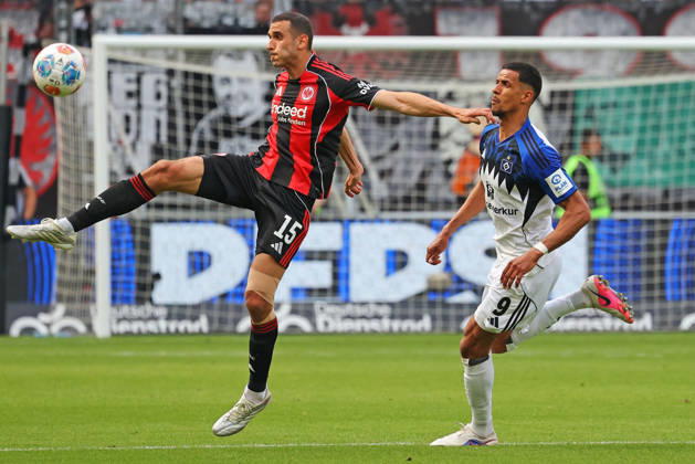 Frankfurt, Germany 02 May 2026 1 BL 2025 2026 Sp 32 Eintracht Frankfurt v Hamburger SV In picture from left in duel Ellyes Skhiri Frankfurt v Robert Glatzel HSV DFL regulations prohibit any use of photographs as image sequences and or quasi video Deutsche Bank Park Hessen Copyright: xFotostandx xRacochax