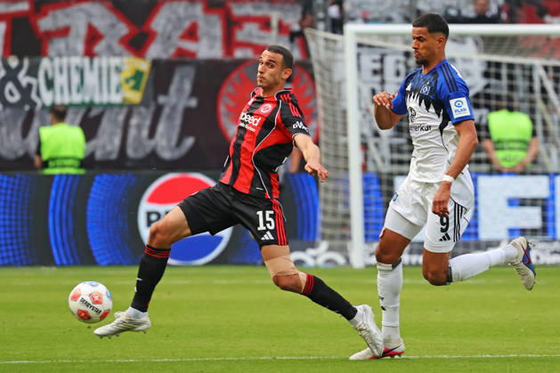 Frankfurt, Germany 02 May 2026 1 BL 2025 2026 Sp 32 Eintracht Frankfurt v Hamburger SV In picture from left in duel Ellyes Skhiri Frankfurt v Robert Glatzel HSV DFL regulations prohibit any use of photographs as image sequences and or quasi video Deutsche Bank Park Hessen Copyright: xFotostandx xRacochax